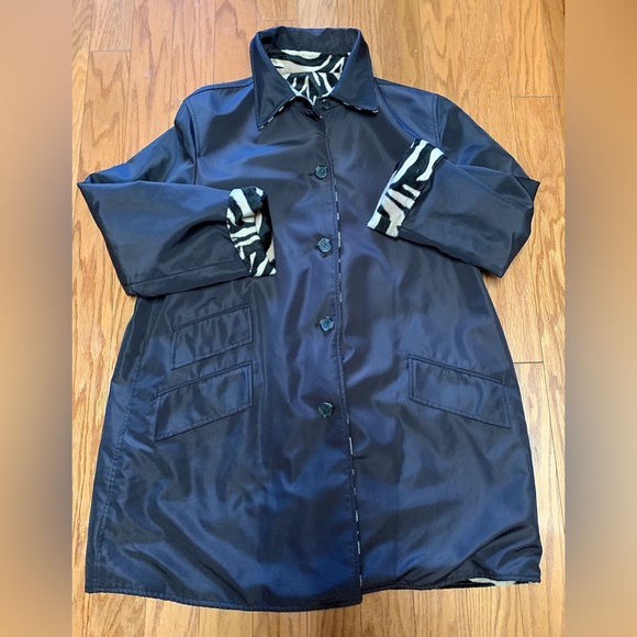 Women’s Large Anne Klein II Reversible Brown Shell/Faux Fur Zebra Stripe Coat - Picture 7 of 16